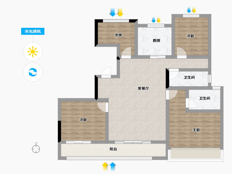 浙江省-杭州市-绿城江上臻园-99.96-户型库-采光通风