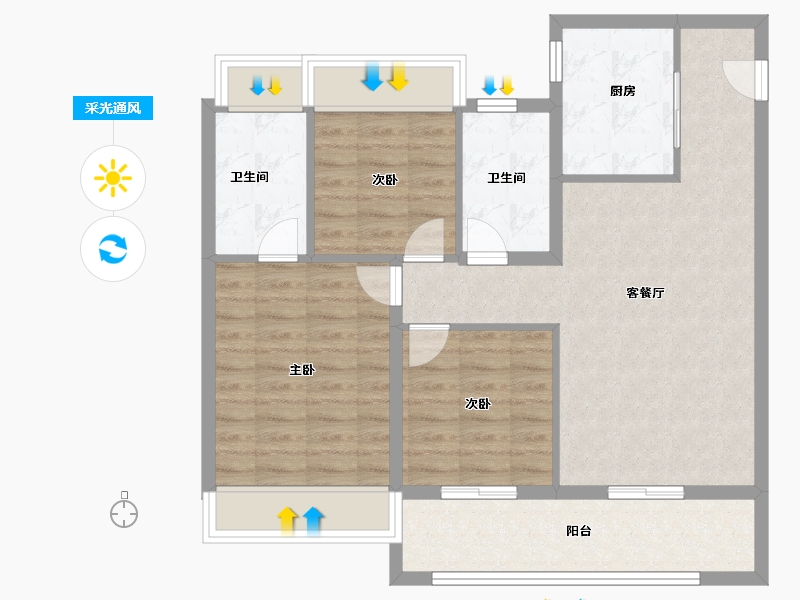 江苏省-南京市-时代艺境·云悦艺境园-84.00-户型库-采光通风