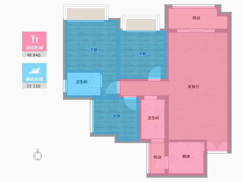 四川省-凉山彝族自治州-九洲·观海云岭-70.83-户型库-动静分区