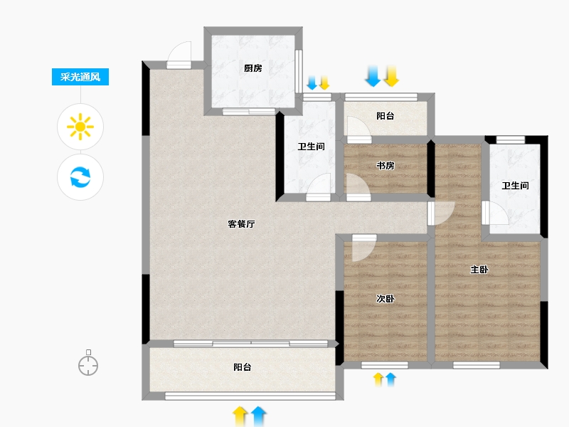 浙江省-杭州市-秦望府-107.35-户型库-采光通风