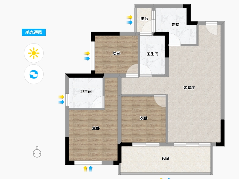 四川省-成都市-经典唐安府-84.61-户型库-采光通风