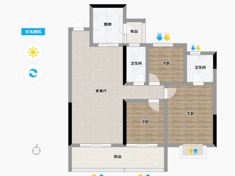 云南省-玉溪市-邦泰·天誉-88.98-户型库-采光通风