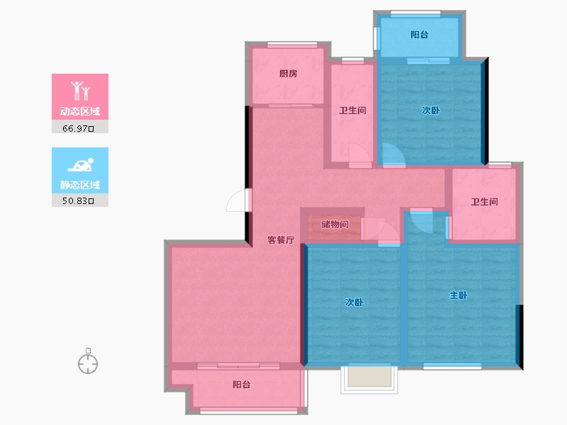 陕西省-西安市-华宇时间城-91.00-户型库-动静分区