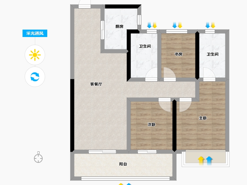 湖北省-武汉市-武汉二十四城-83.55-户型库-采光通风