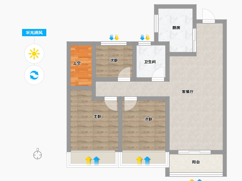 浙江省-杭州市-中天翡玥府-69.76-户型库-采光通风