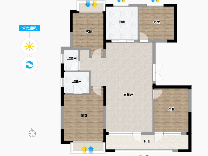 宁夏回族自治区-银川市-香榭金岸-111.78-户型库-采光通风