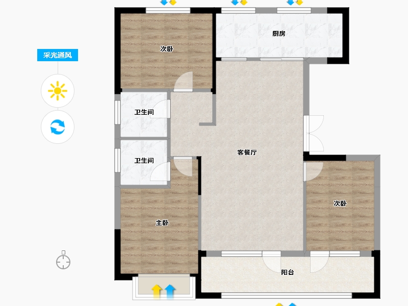 宁夏回族自治区-银川市-香榭金岸-100.09-户型库-采光通风