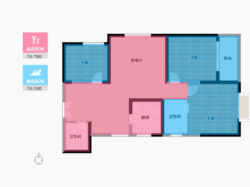 陕西省-西安市-兴庆御苑-90.34-户型库-动静分区