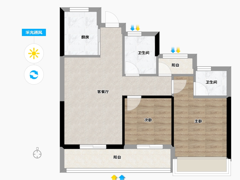 浙江省-杭州市-古墩彩虹轩-61.53-户型库-采光通风