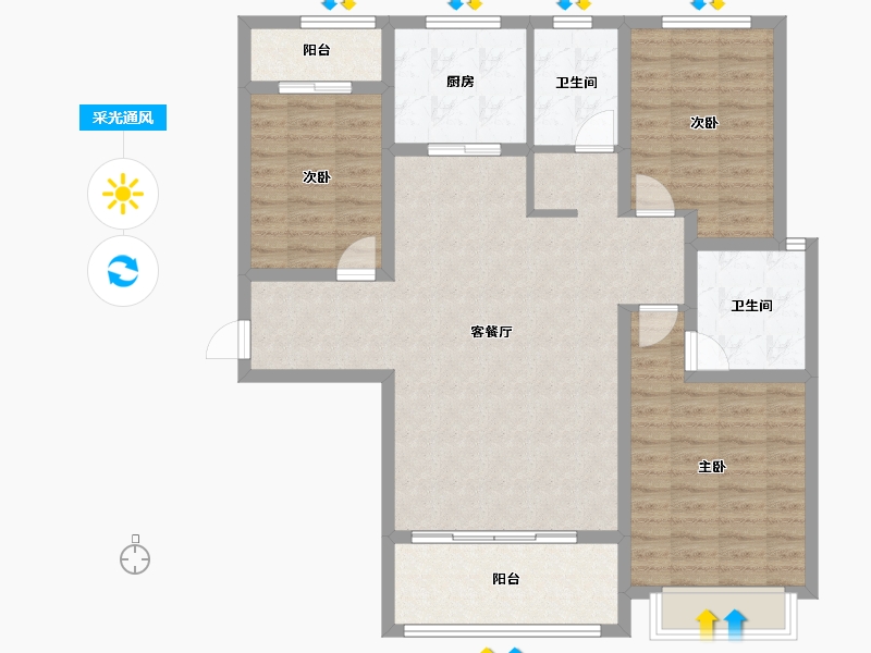 陕西省-咸阳市-沣馨苑-107.38-户型库-采光通风