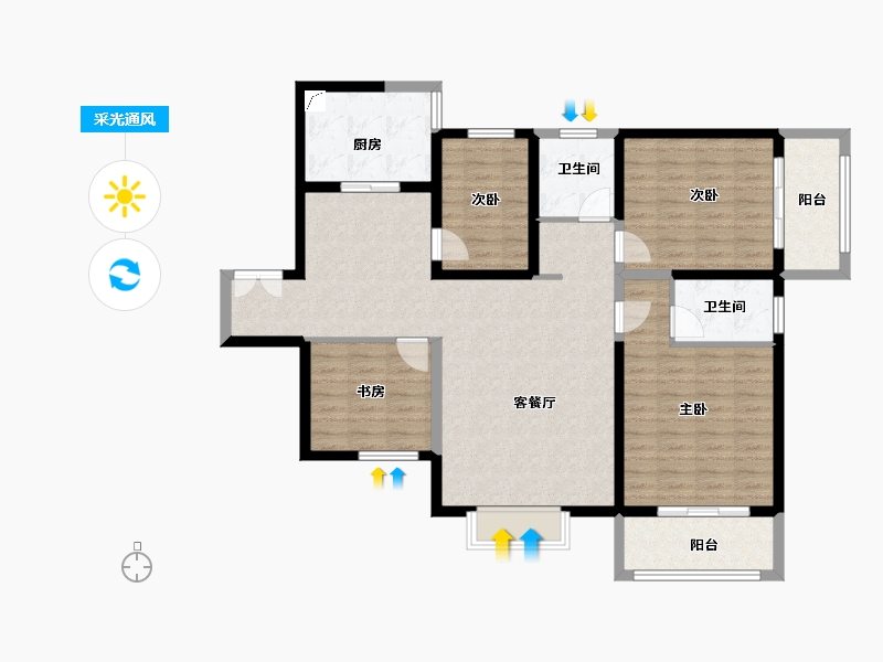 陕西省-西安市-兴庆御苑-112.69-户型库-采光通风