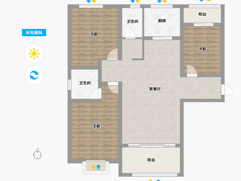 陕西省-咸阳市-沣馨苑-108.61-户型库-采光通风