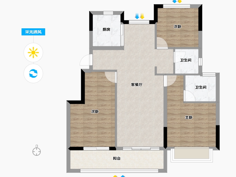 浙江省-宁波市-宏地熙望府-87.17-户型库-采光通风