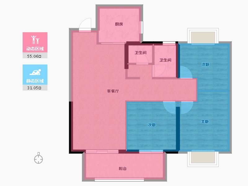 江苏省-常州市-牡丹招商公园学府-77.38-户型库-动静分区