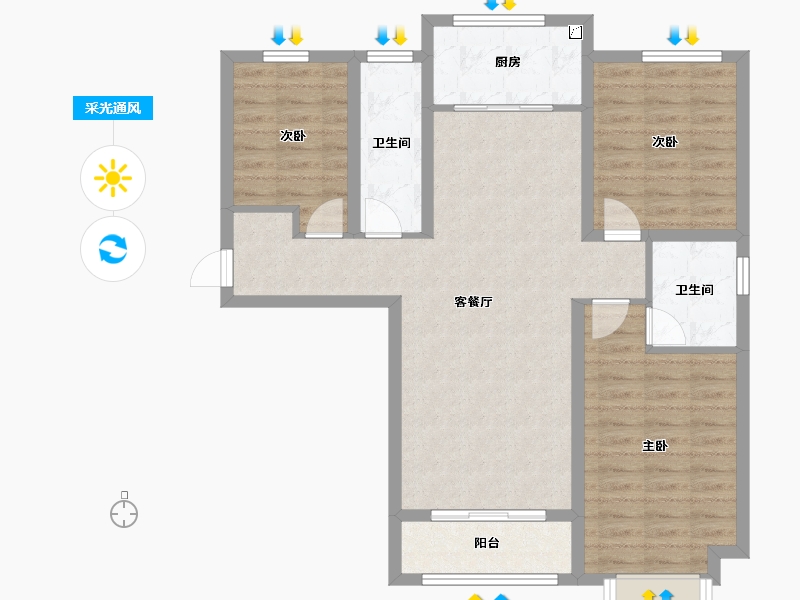 河北省-保定市-香溪名旭·悦居-90.65-户型库-采光通风