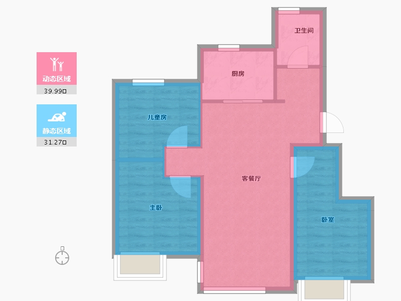 天津-天津市-龙湖·樘樾-63.57-户型库-动静分区