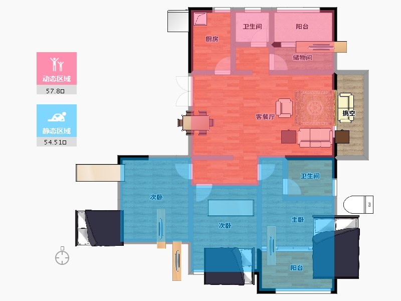 浙江省-宁波市-天逸府-104.11-户型库-动静分区