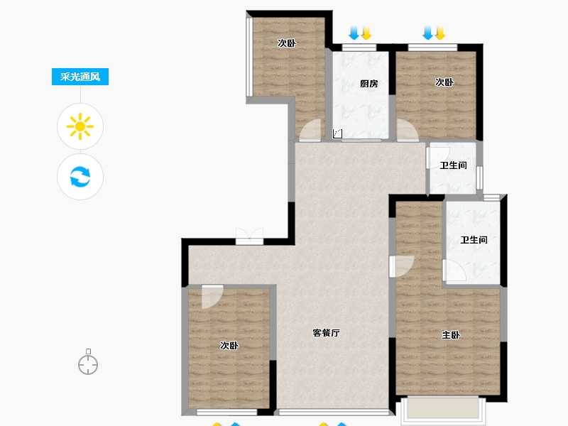 陕西省-西安市-绿城西安全运村-112.73-户型库-采光通风