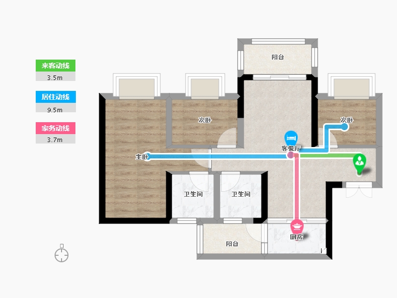 重庆-重庆市-中梁海成南山云琨-63.25-户型库-动静线