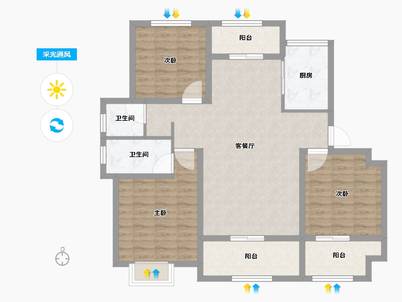 河南省-信阳市-金牛国际社区-100.75-户型库-采光通风