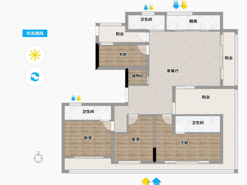 浙江省-杭州市-滨湖天地-135.20-户型库-采光通风