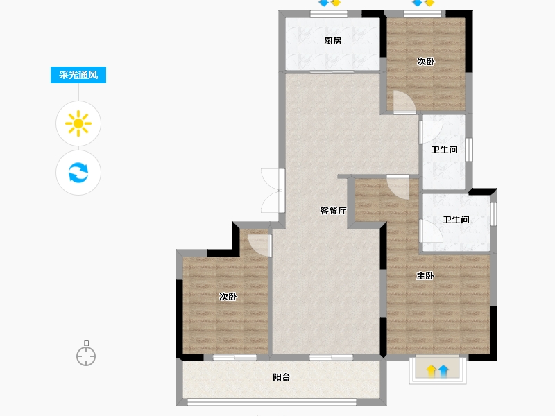 浙江省-宁波市-蓝城·兰香园-102.50-户型库-采光通风