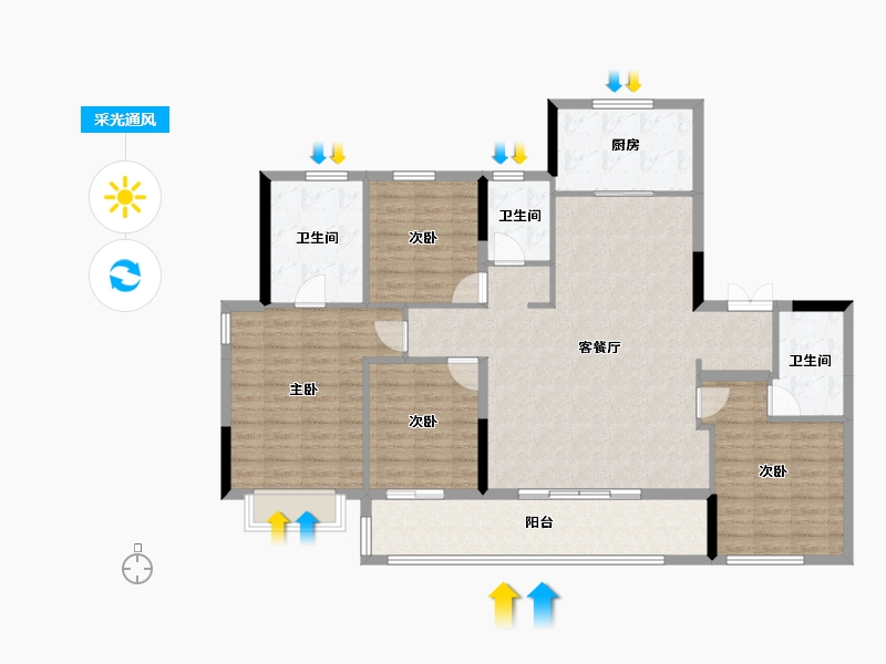 浙江省-宁波市-蓝城·兰香园-130.20-户型库-采光通风