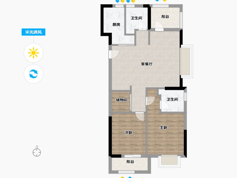 浙江省-宁波市-荣安观棠晴雨府-71.20-户型库-采光通风