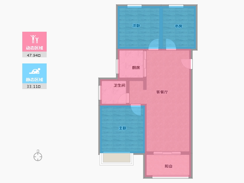 河南省-洛阳市-绿都中梁河风雅叙-71.96-户型库-动静分区