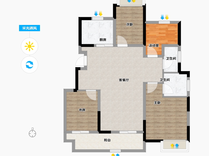 浙江省-宁波市-美的台景美云台府-99.60-户型库-采光通风