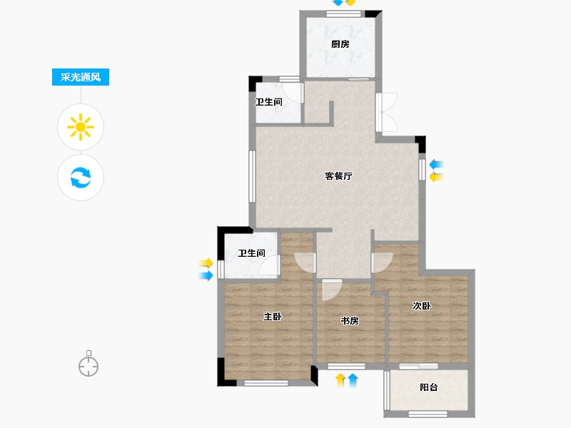 浙江省-宁波市-河姆景苑二期-86.40-户型库-采光通风