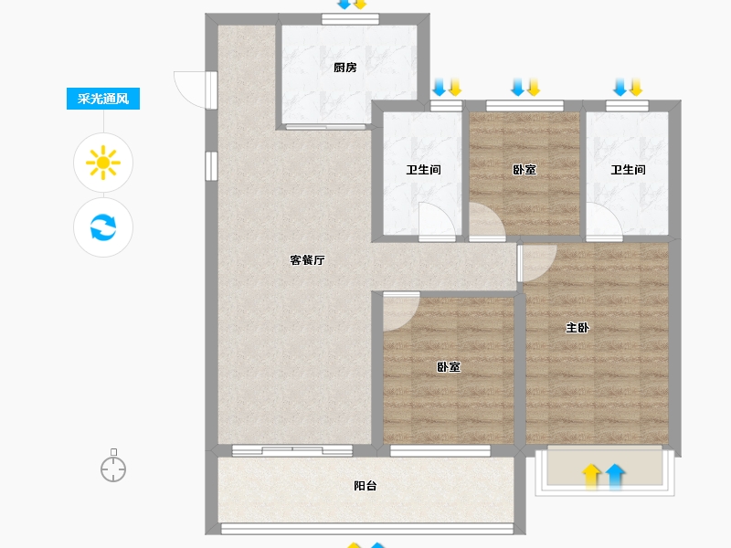 浙江省-杭州市-西房良语云缦-80.80-户型库-采光通风