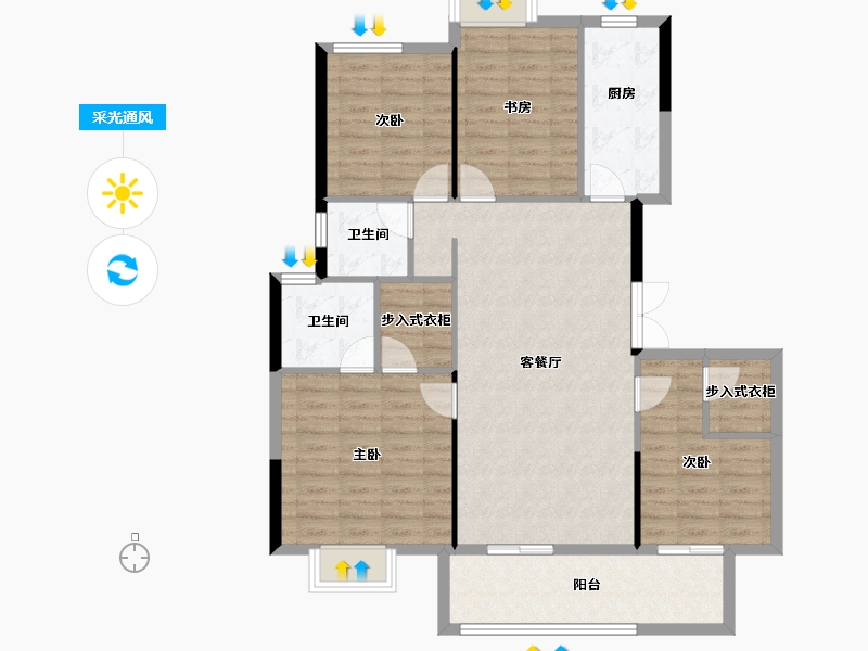 湖北省-武汉市-金色港湾君临水岸-106.92-户型库-采光通风