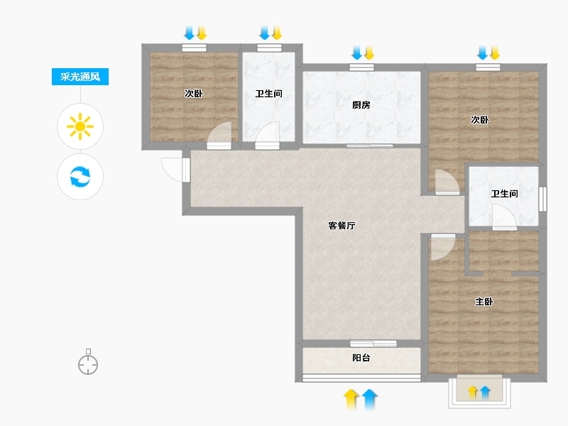 天津-天津市-雍金雍祥园-88.80-户型库-采光通风