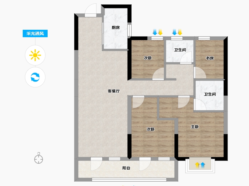 山西省-太原市-华润置地公元九里-87.89-户型库-采光通风