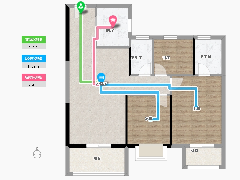 湖北省-武汉市-金色港湾君临水岸-83.67-户型库-动静线