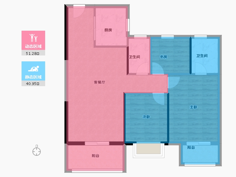 湖北省-武汉市-金色港湾君临水岸-83.67-户型库-动静分区