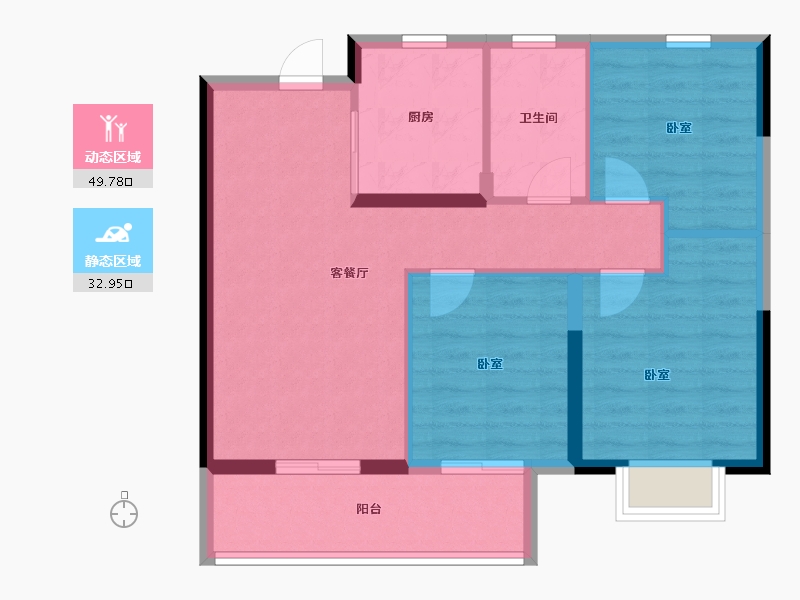 江苏省-南京市-苏宁世茂璀璨云著-74.40-户型库-动静分区