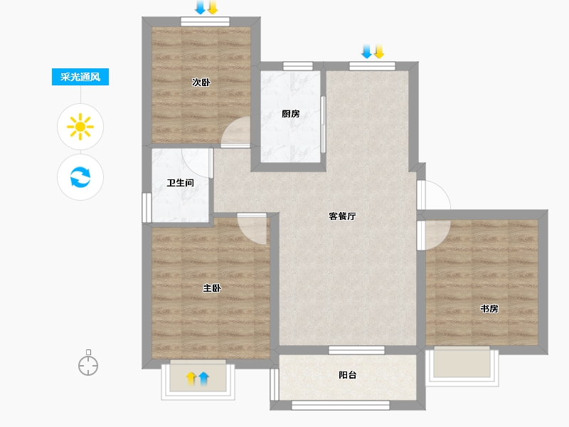 天津-天津市-鸿坤理想城-68.04-户型库-采光通风