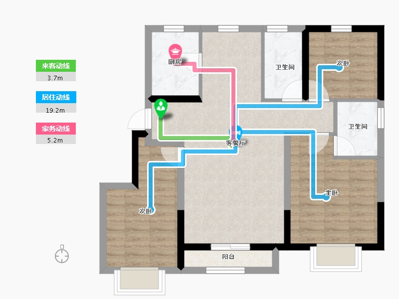 天津-天津市-鸿坤理想城-76.55-户型库-动静线