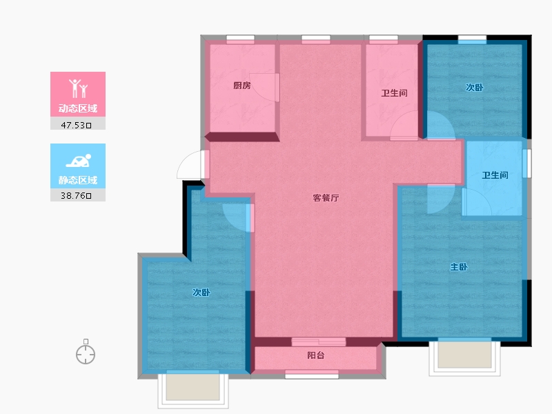 天津-天津市-鸿坤理想城-76.55-户型库-动静分区