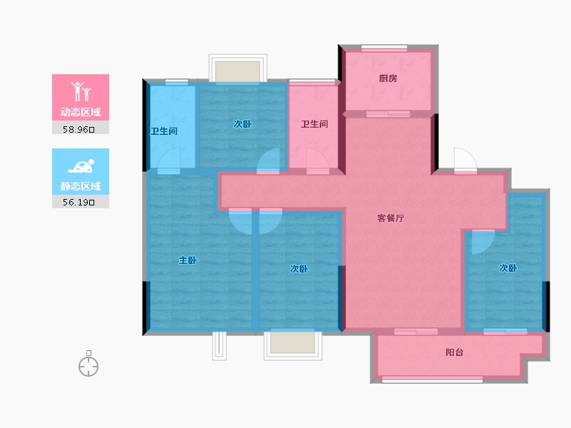 江苏省-常州市-牡丹招商公园学府-102.33-户型库-动静分区