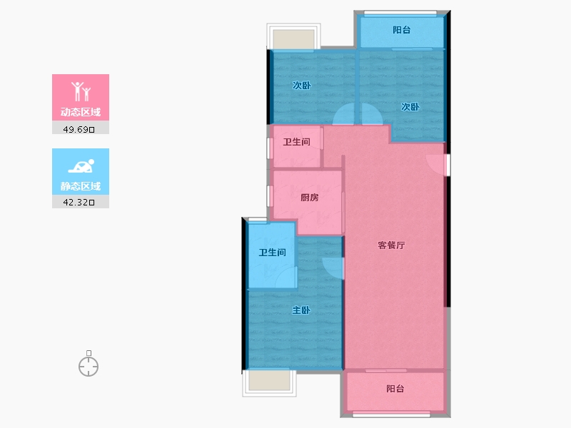 湖北省-武汉市-金色港湾君临水岸-83.84-户型库-动静分区