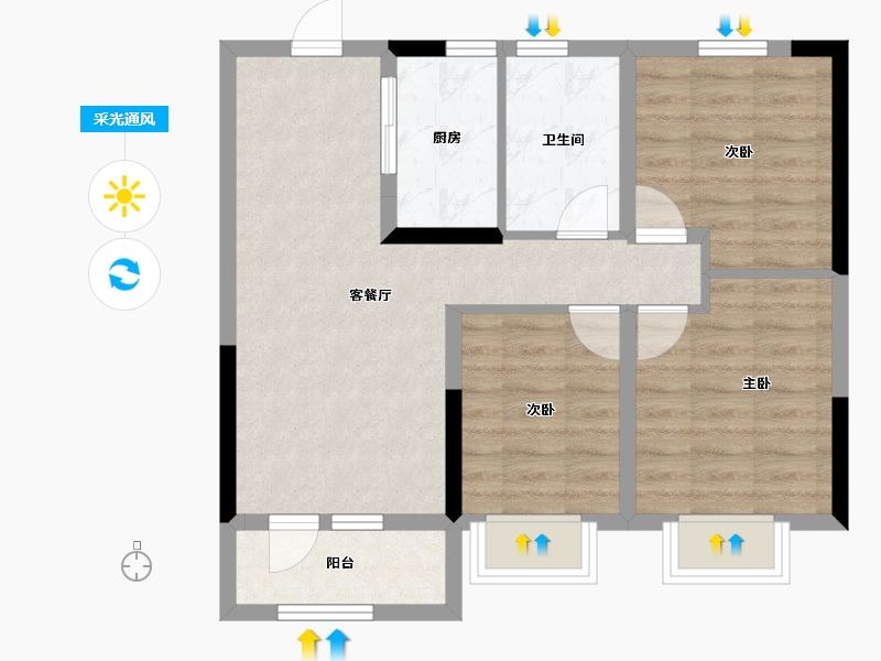 山西省-太原市-华润置地公元九里-65.92-户型库-采光通风