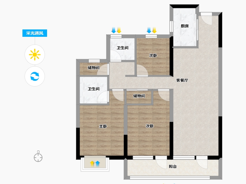 山西省-太原市-华润置地公元九里​-84.58-户型库-采光通风