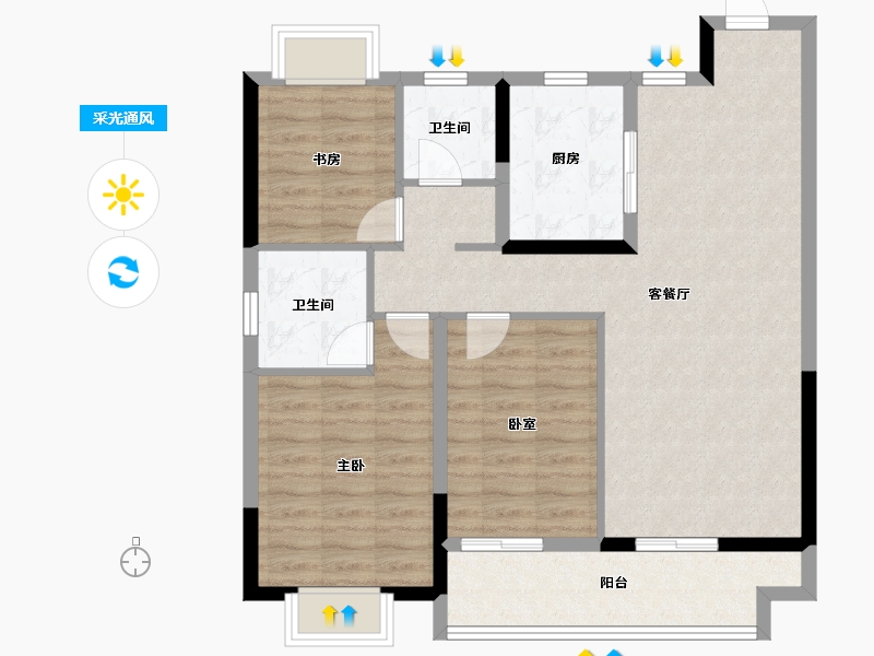 江西省-宜春市-东投华章新力和园-89.60-户型库-采光通风