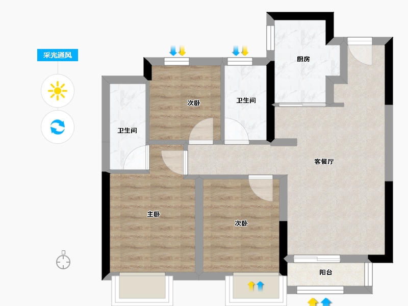 天津-天津市-景瑞·誉璟天地-58.42-户型库-采光通风