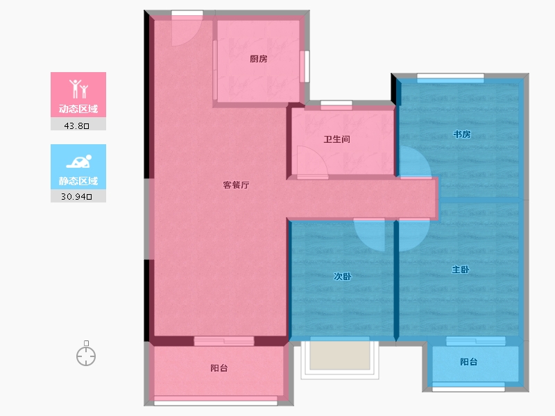 湖北省-武汉市-金色港湾君临水岸-67.09-户型库-动静分区