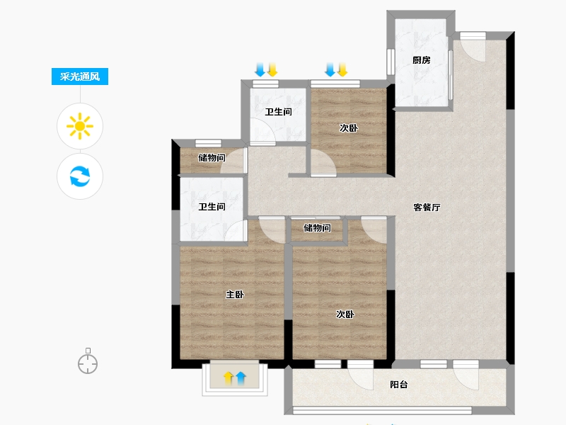 山西省-太原市-华润置地公元九里-86.53-户型库-采光通风