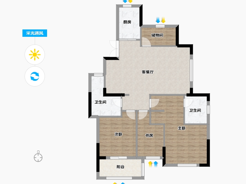 浙江省-宁波市-河姆景苑二期-96.80-户型库-采光通风